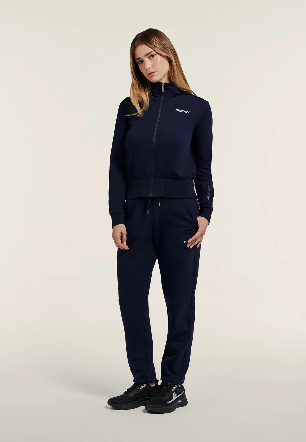 Freddy Sweatjacke Damen Navy Cropped Stehkragen