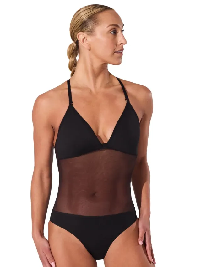 Capezio Plunge Neck Midriff Body Schwarz Cups