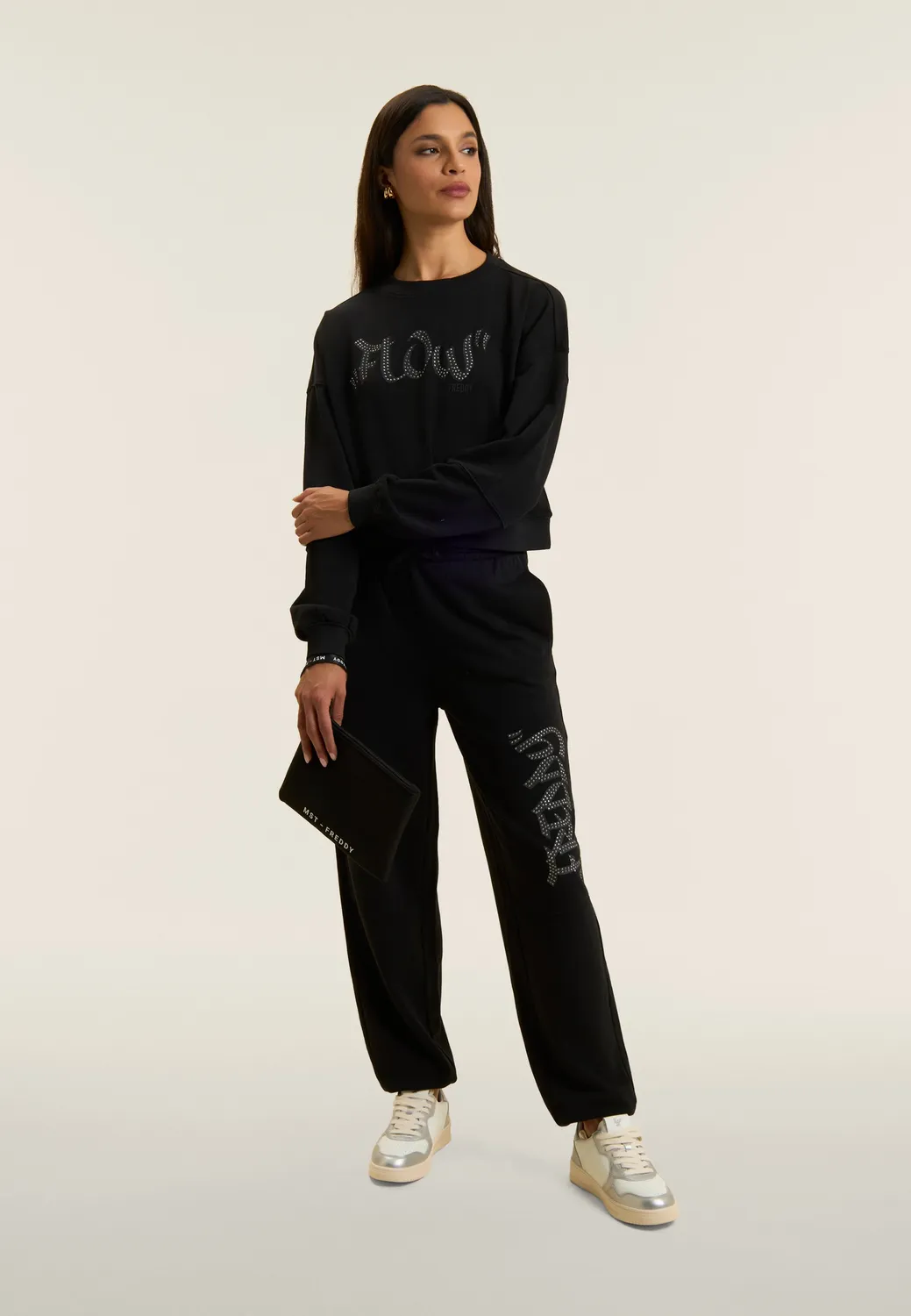 Freddy Flow Cropped Sweatshirt Nero Nieten oversize