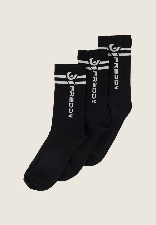 Freddy Socken Schwarz 3 Paar Halbhoch Logo