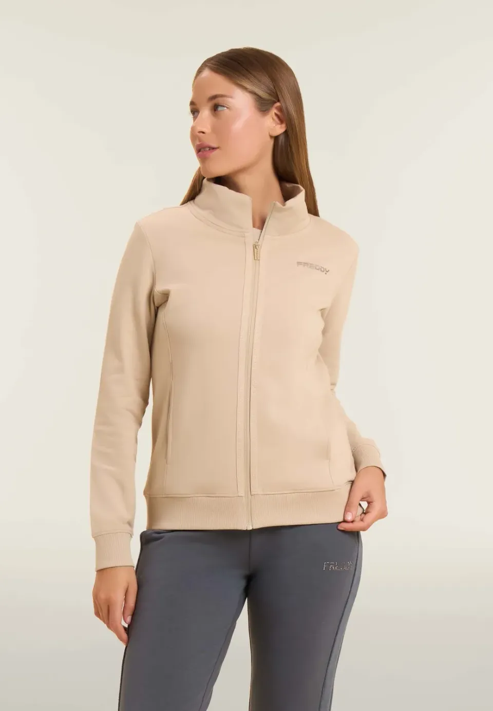 Freddy Sweatjacke Stehkragen Schwarz angeraut