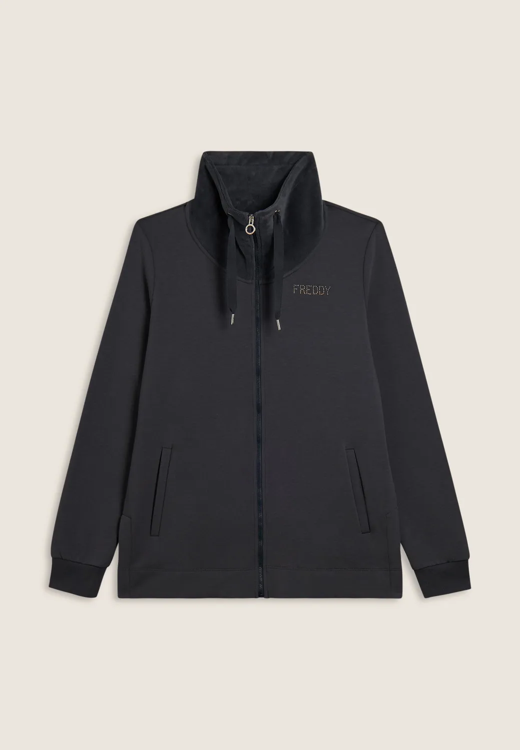 Freddy Sweatjacke Damen Schwarz Samtkragen Full-Zip