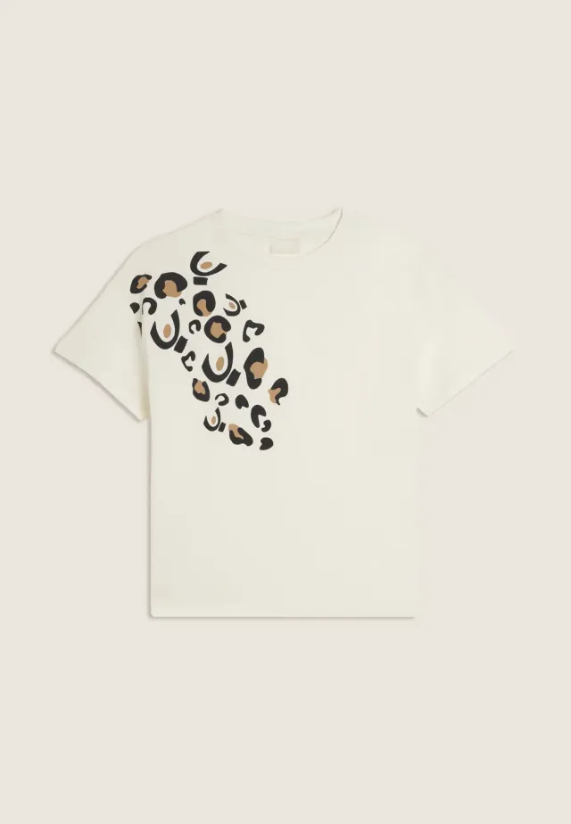 Freddy Junior T-Shirt Milk White Leo-Print Baumwolle