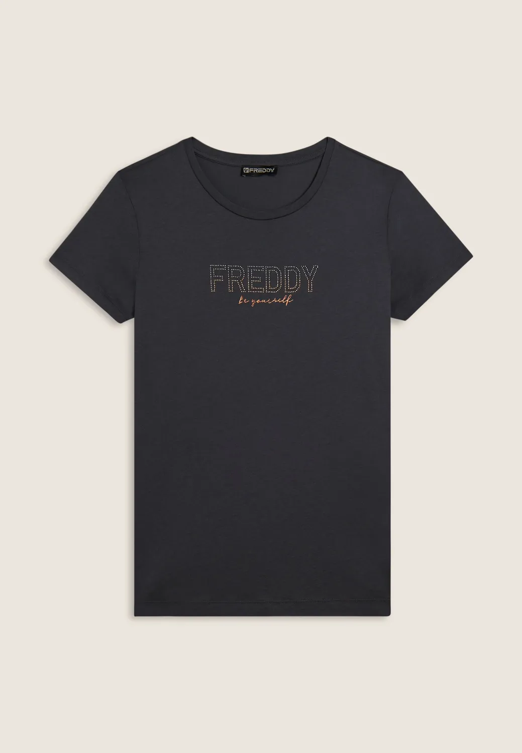 Freddy T-Shirt Damen Schwarz Strass Seitenschlitz