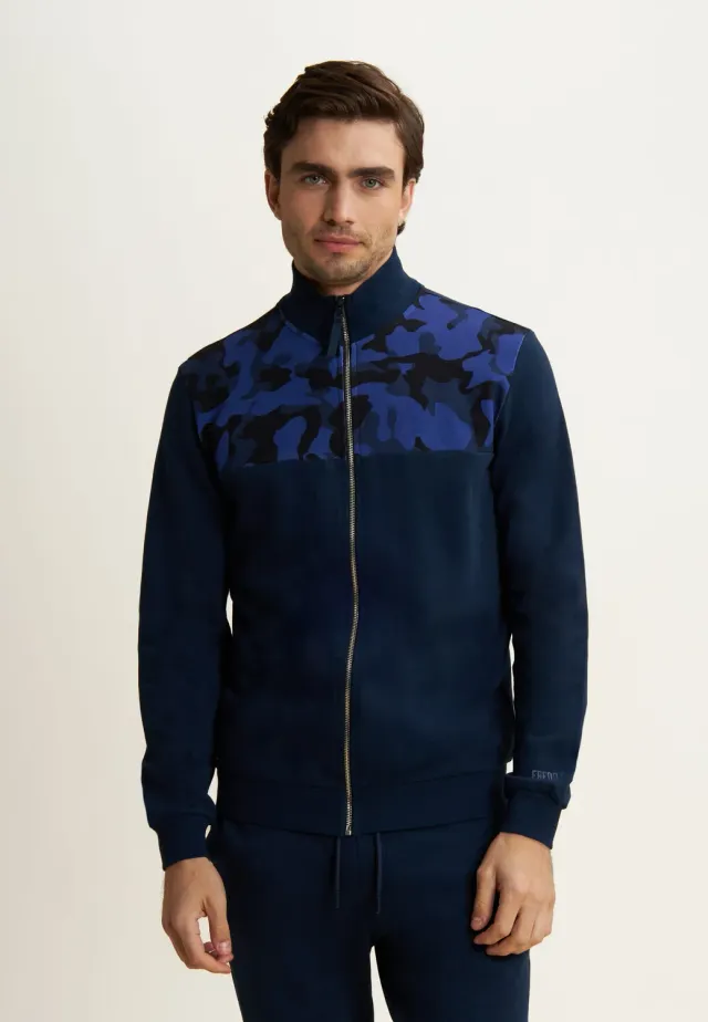 Freddy Sweatjacke Herren Dress Blue Camouflage hochgeschlossen
