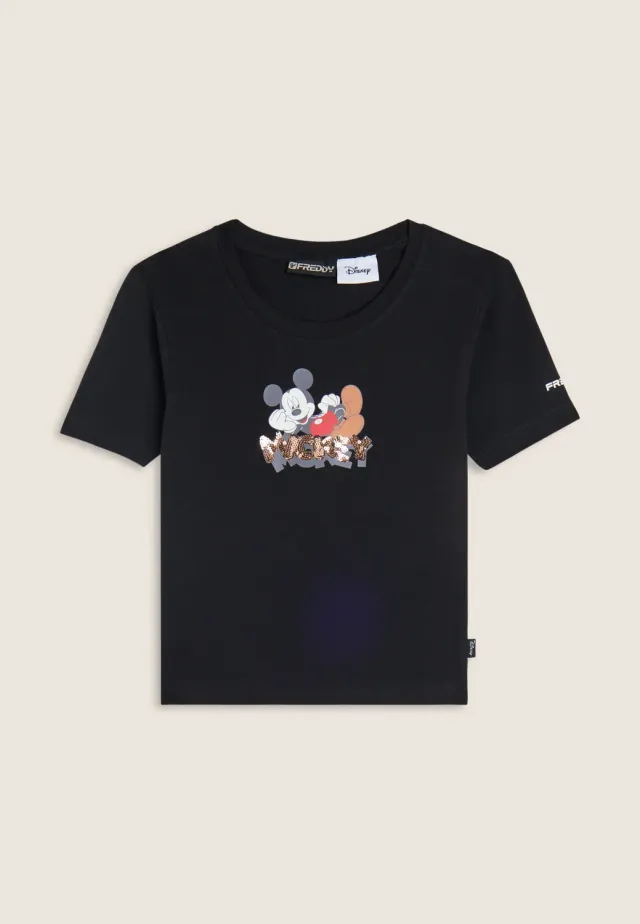 Freddy Mickey T-Shirt cropped Slim Schwarz