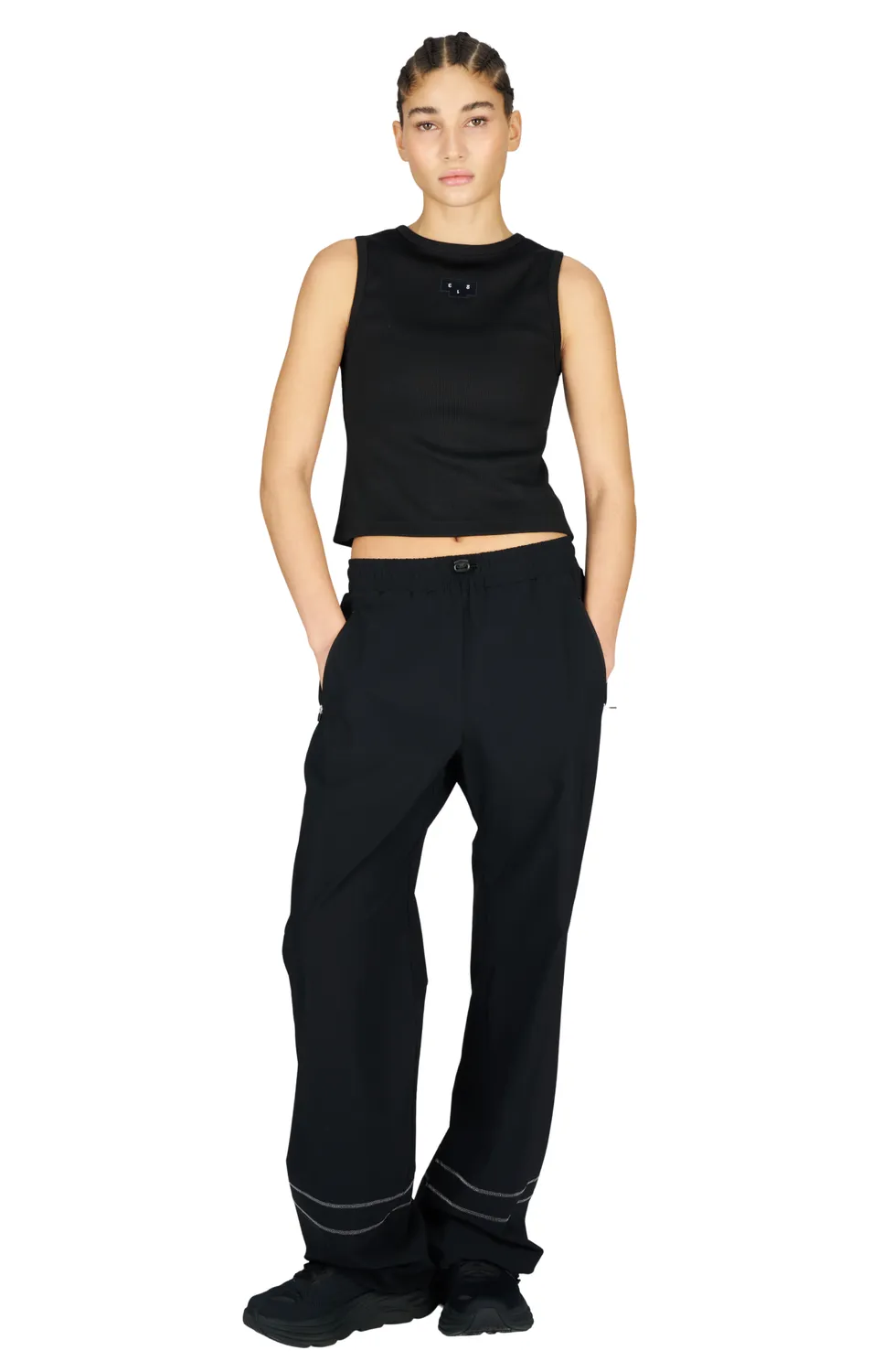 UNNA Rib Tank Lauftop Schwarz gerippt