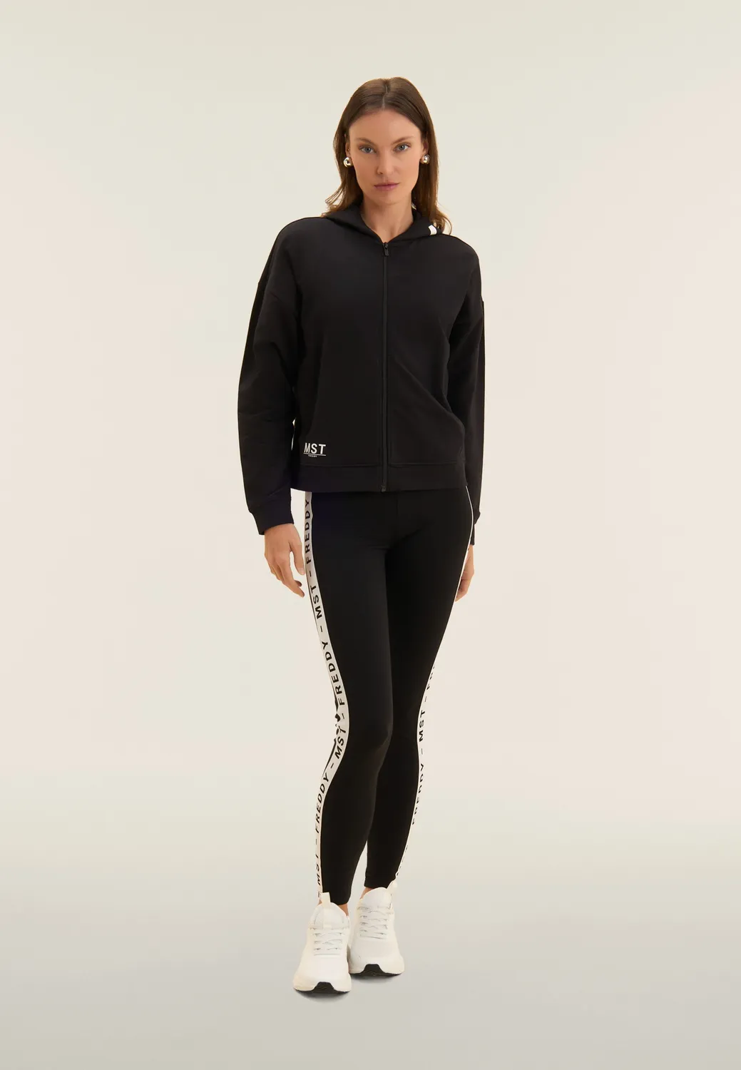 Freddy MST Cropped Hoodie mit Zip Schwarz French Terry