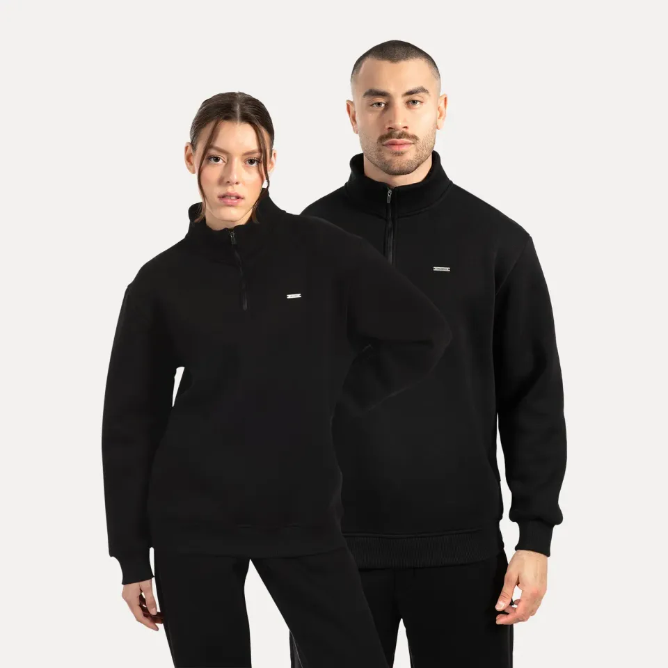 Smilodox Lunara Jago Half-Zip Sweatshirt Schwarz Baumwolle