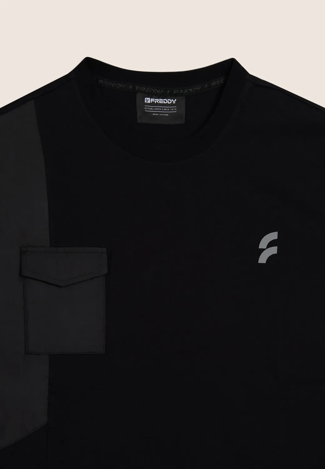 Freddy Herren T-Shirt Regular Brusttasche schwarz Baumwolle