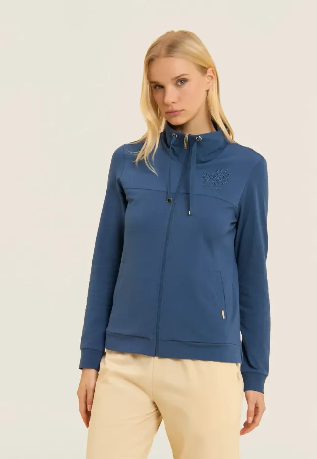 Freddy Damen Sweatjacke Stehkragen Schwarz