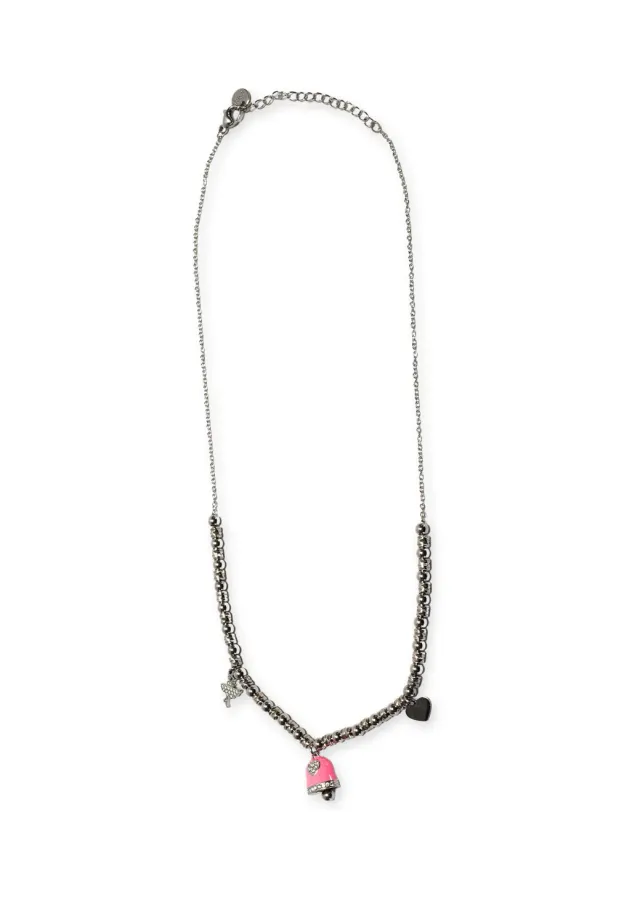 Freddy Charm-Kette Damen Silber Rosa Edelstahl Kugelkette