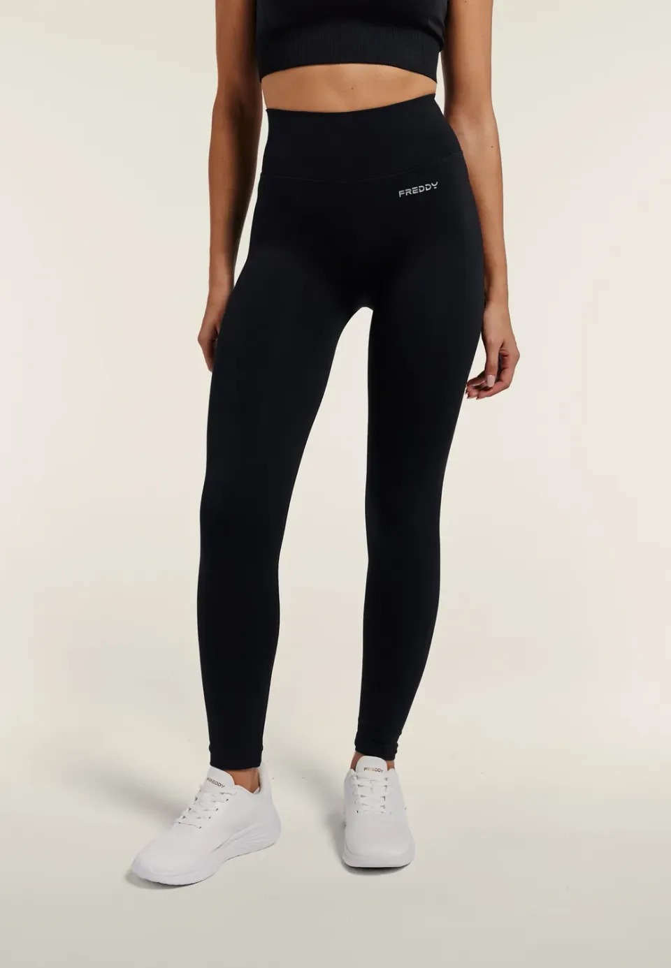 Freddy No Slide 7/8 Sportleggings Schwarz-Silber extremer Bund