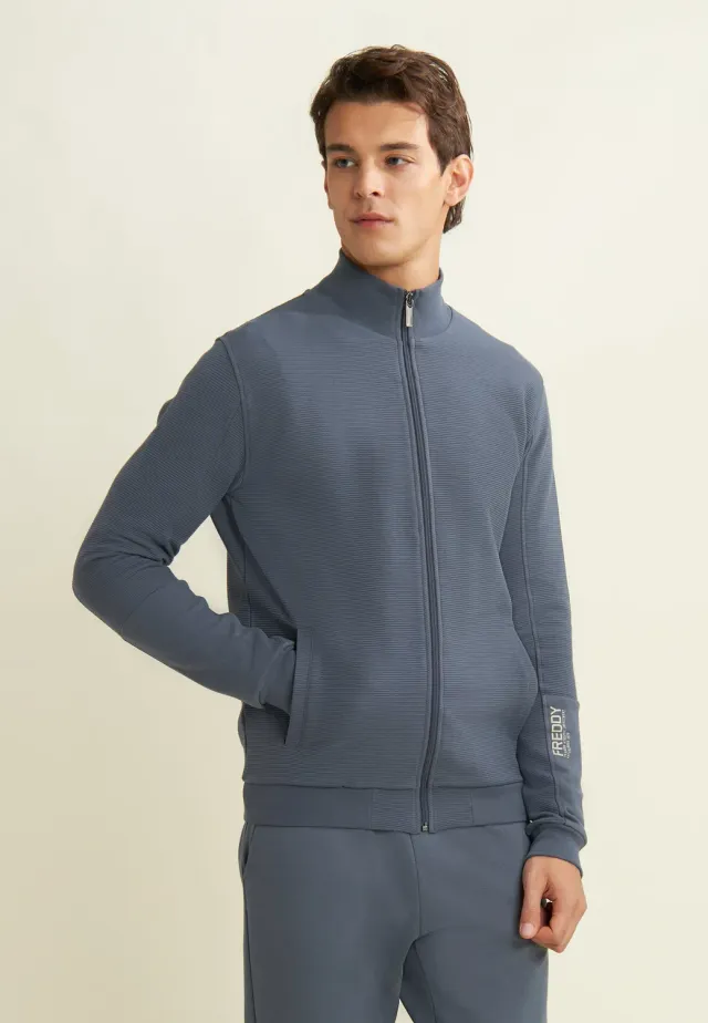 Freddy Full-Zip Sweatjacke Herren schwarz gerippt Grafik
