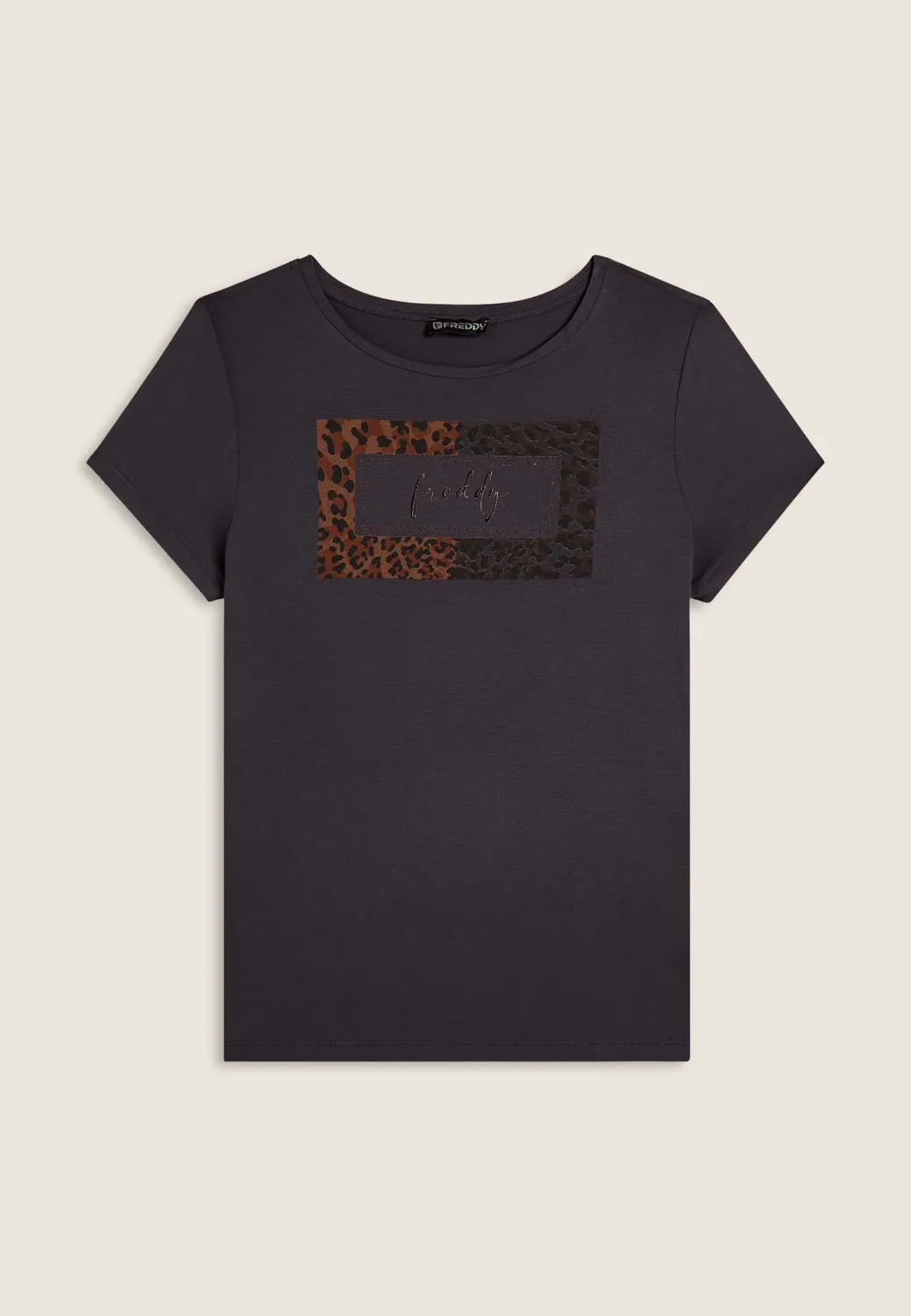 Freddy T-Shirt Animal-Print Strass schwarz Damen