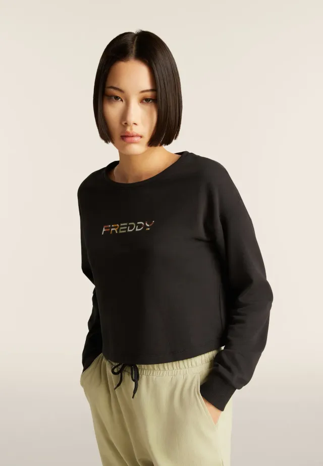 Freddy Logo Multicolore Cropped Sweatshirt Hawthorn Rose garzato