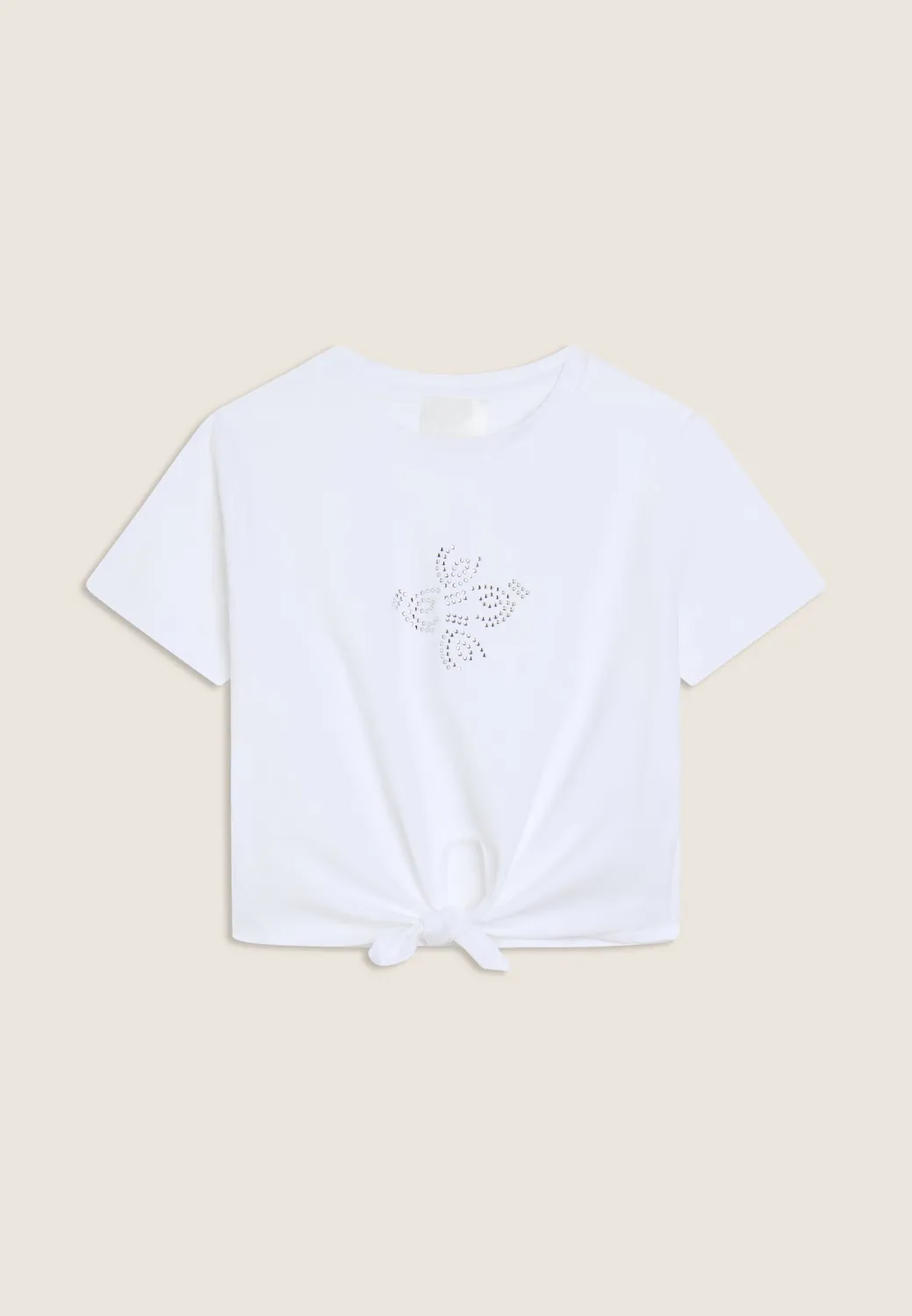Freddy Mädchen Cropped T-Shirt Knoten Schwarz Strass
