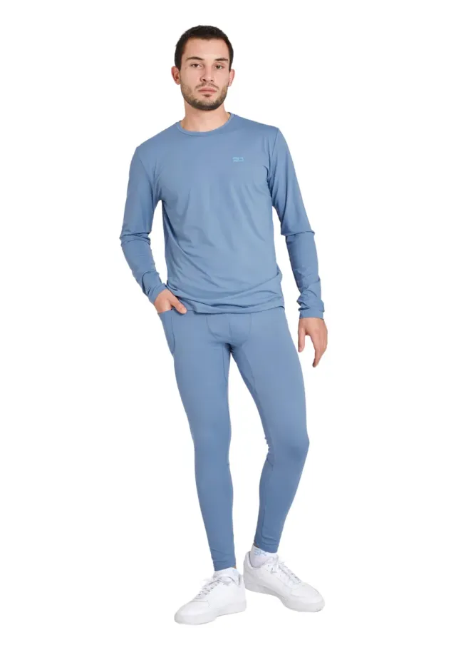 Sportkind Lange Laufhose mit Taschen Laufleggings S Grau Blau atmungsaktiv