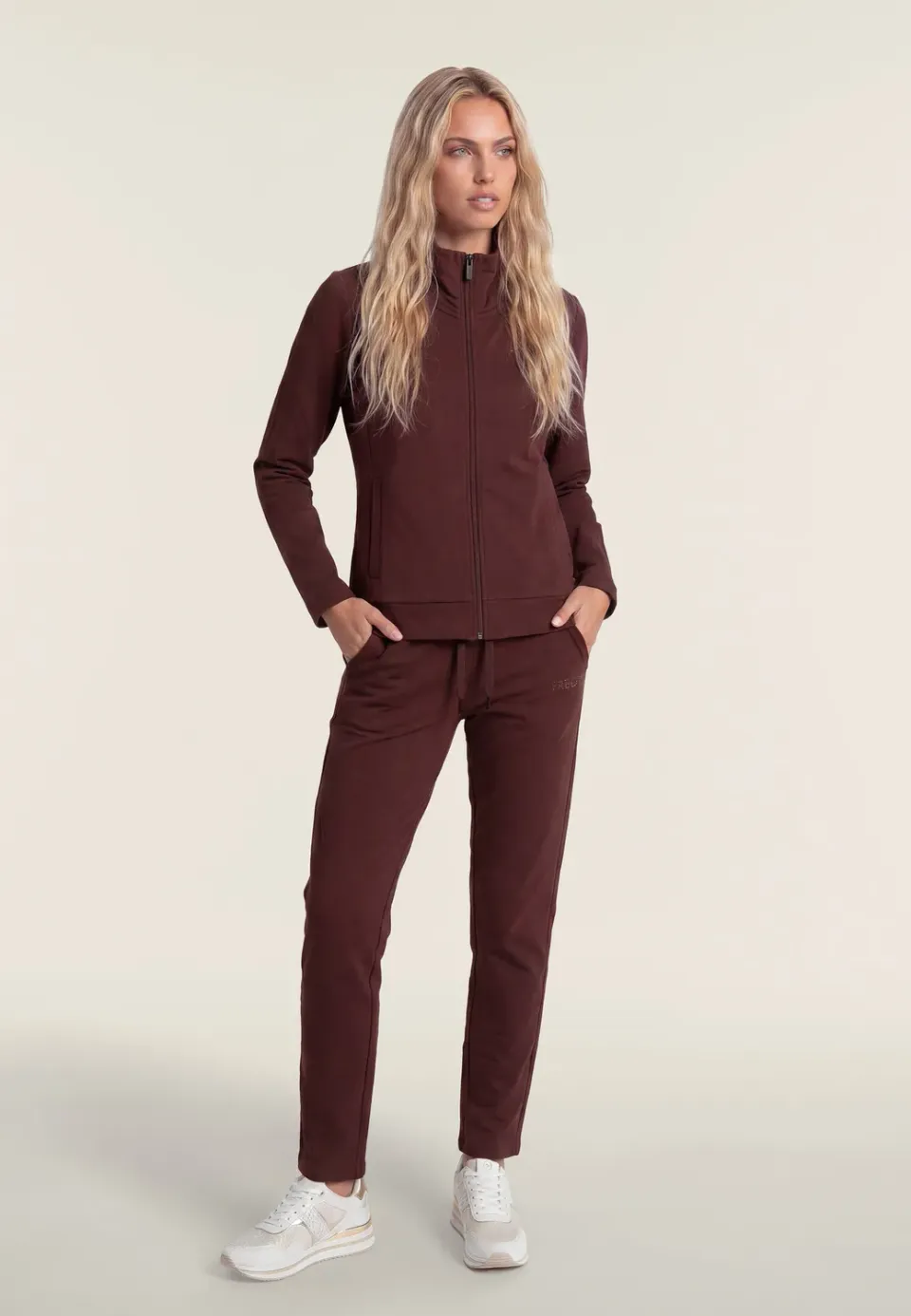 Freddy Trainingsanzug Damen Zip Strass bordeaux hoher Bund warm