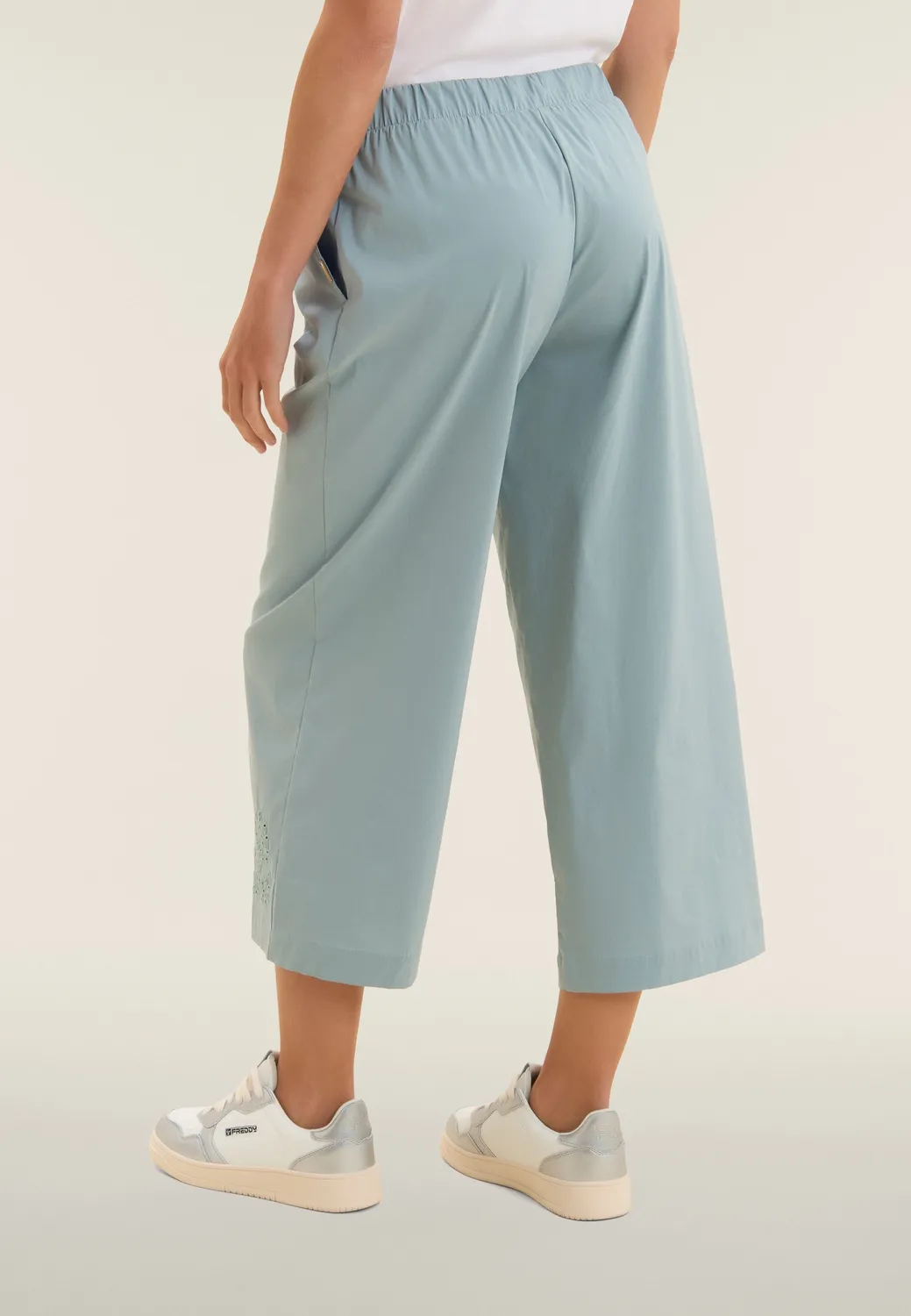 Freddy Damen Cropped Hose Wide-Leg Stickerei dunkelblau