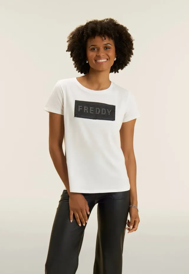 Freddy T-Shirt Supima Schwarz Strass-Mesh Sport-Chic