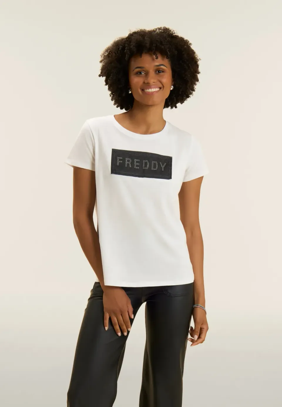 Freddy T-Shirt Supima Schwarz Strass-Mesh Sport-Chic