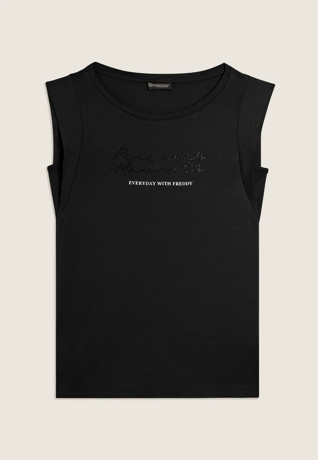 Freddy Crinkle T-Shirt regular schwarz Nieten-Schrift