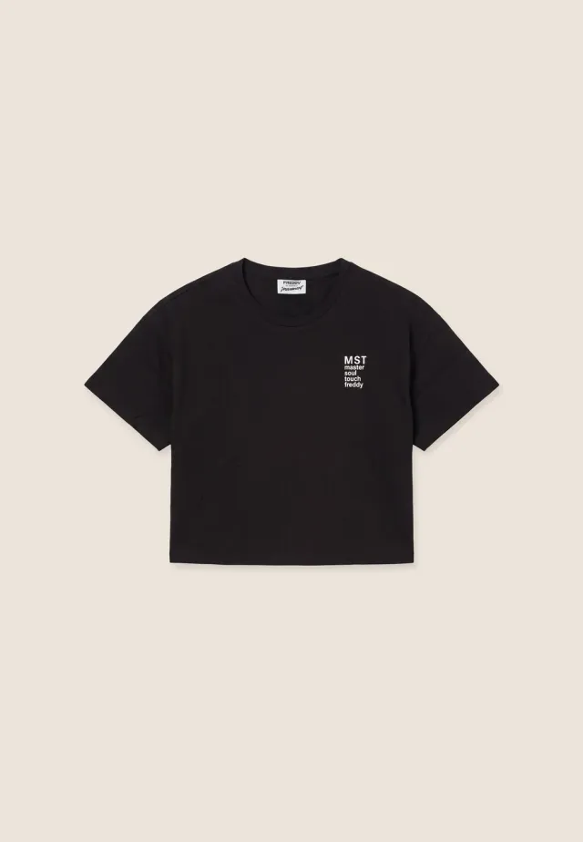 Freddy Cropped T-Shirt Damen Rundhals Nero Basic