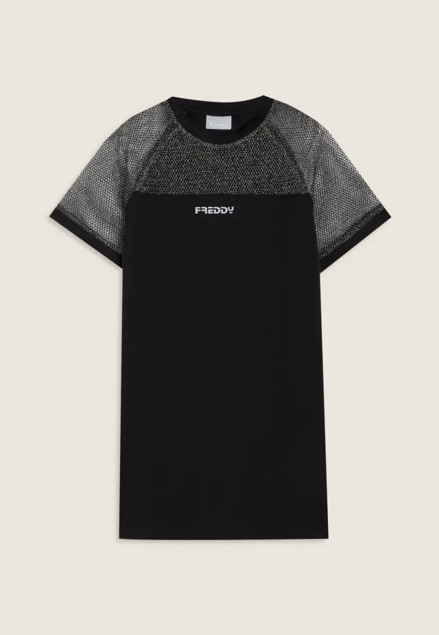 Freddy Maxi T-Shirt Kleid Mädchen schwarz Lurex-Mesh