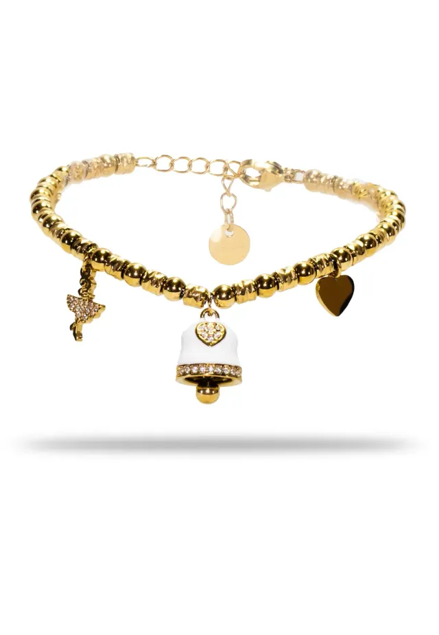 Freddy Charm Armband Edelstahl Gold Weiß verstellbar