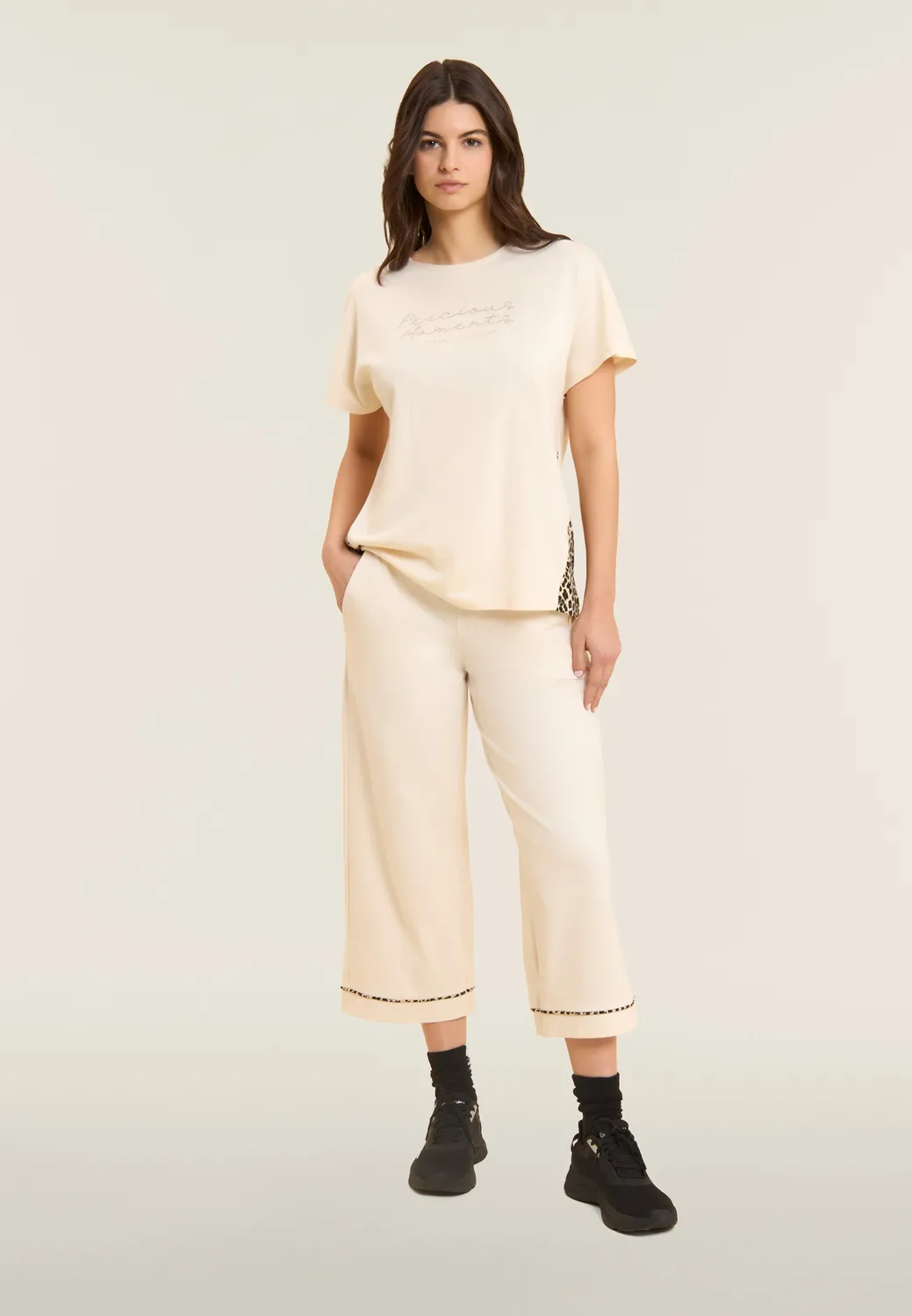 Freddy Cropped Wide Leg Hose Animal-Paspel schwarz Stretch