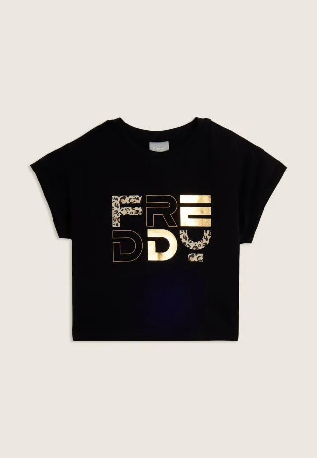 Freddy Junior T-Shirt Schwarz Animalier-Logo Flatterärmel