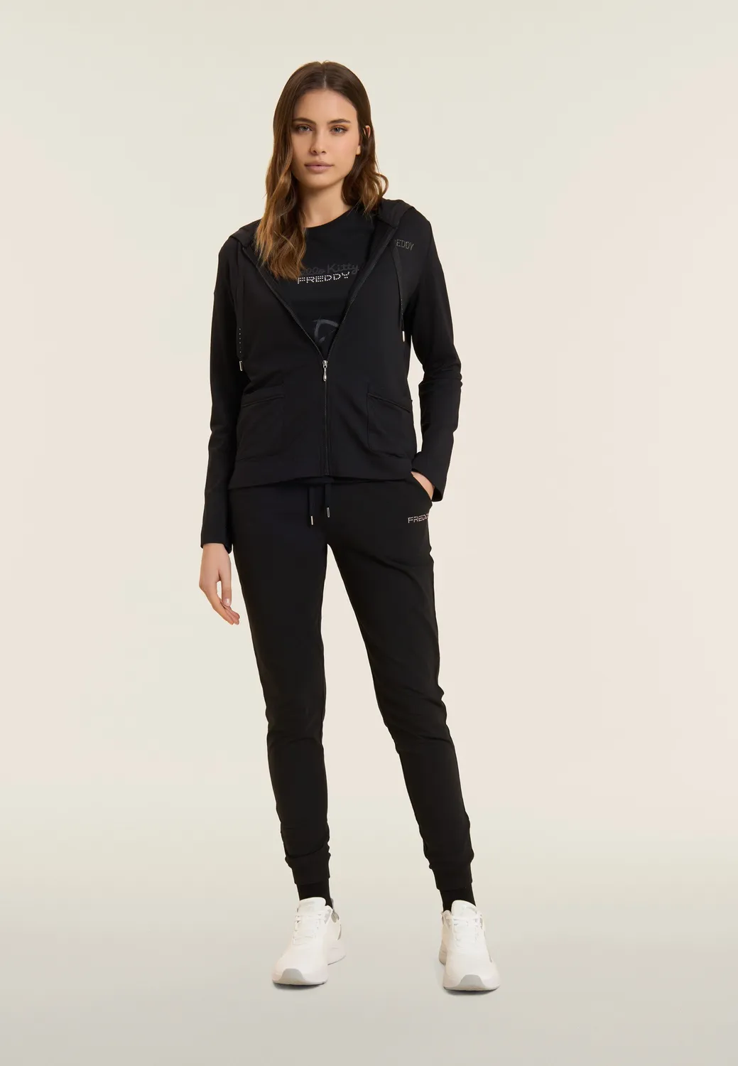 Freddy Kapuzenjacke Zip Strass Damen French Terry
