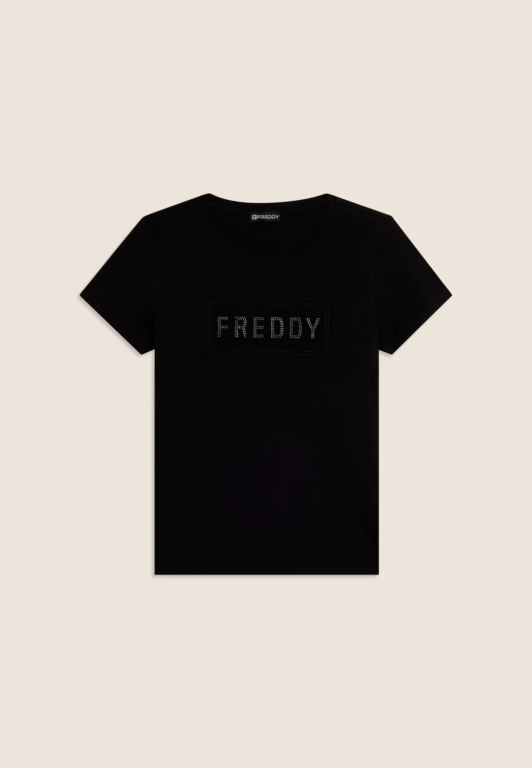 Freddy T-Shirt Supima Schwarz Strass-Mesh Sport-Chic