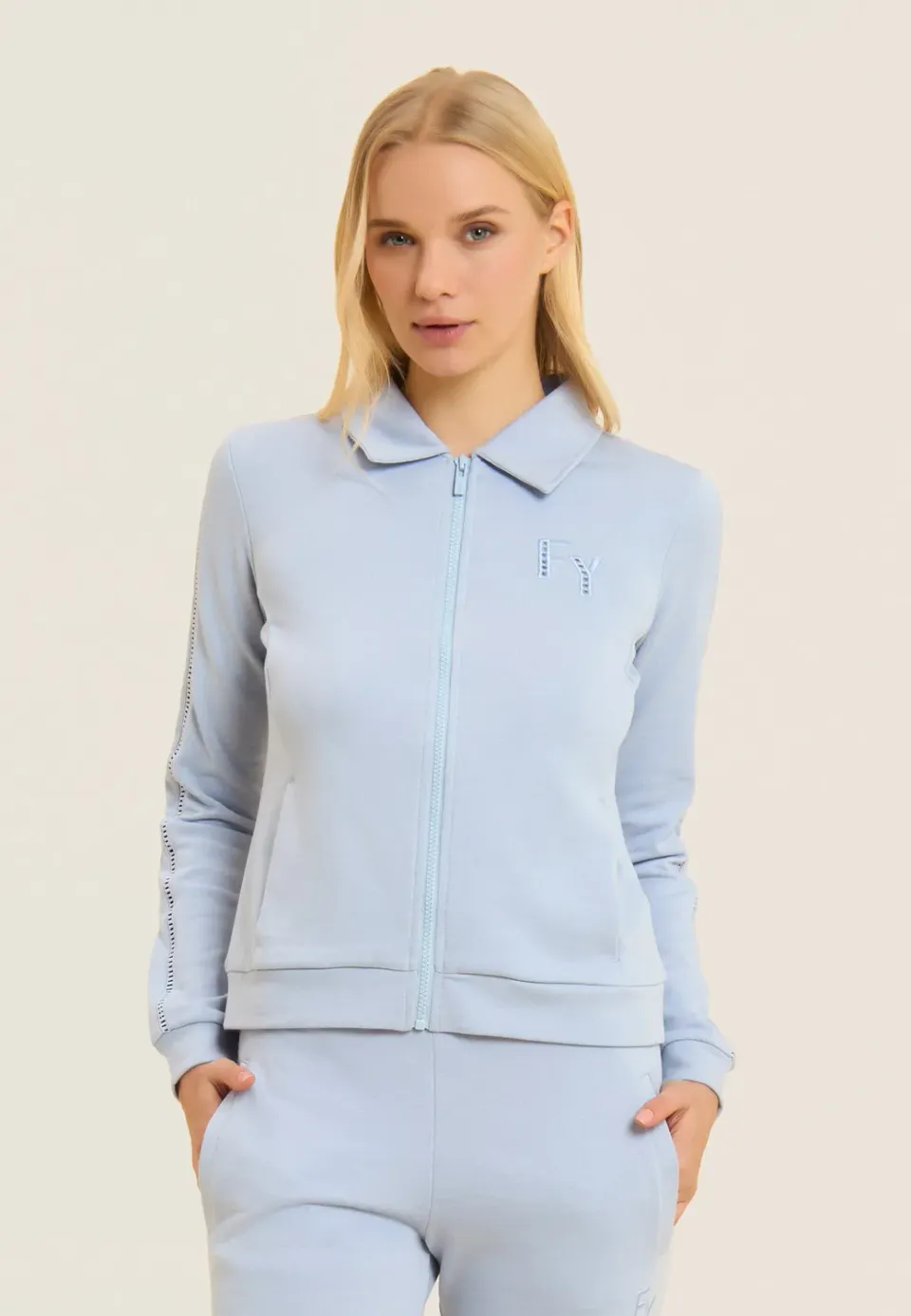 Freddy Full-Zip Sweatjacke Hemdkragen Zen Blue French Terry