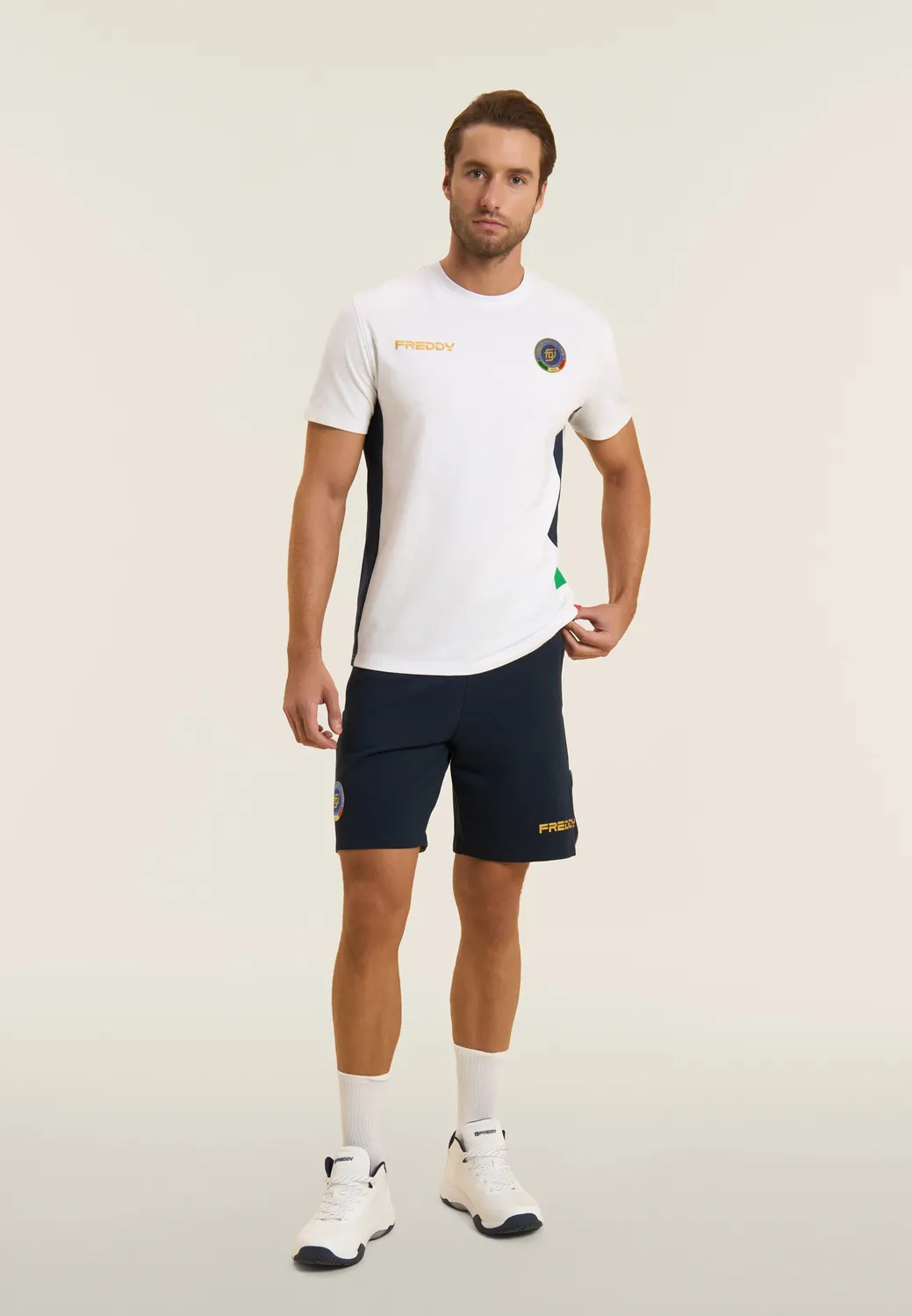 Freddy FGI Italia T-Shirt Herren Weiß-Dunkelblau Baumwolle