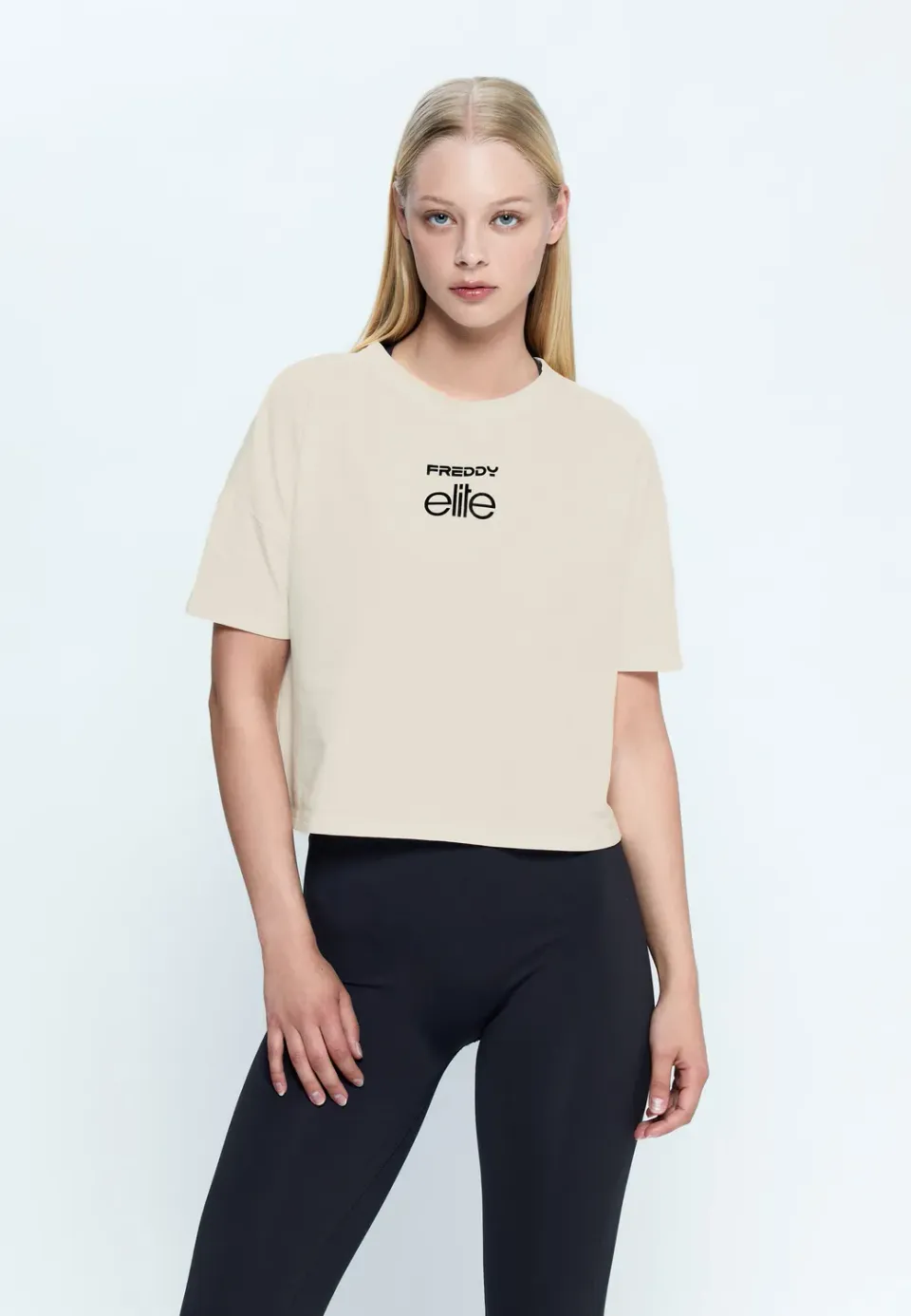 Freddy Elite Cropped T-Shirt Crystal Gray Baumwolle