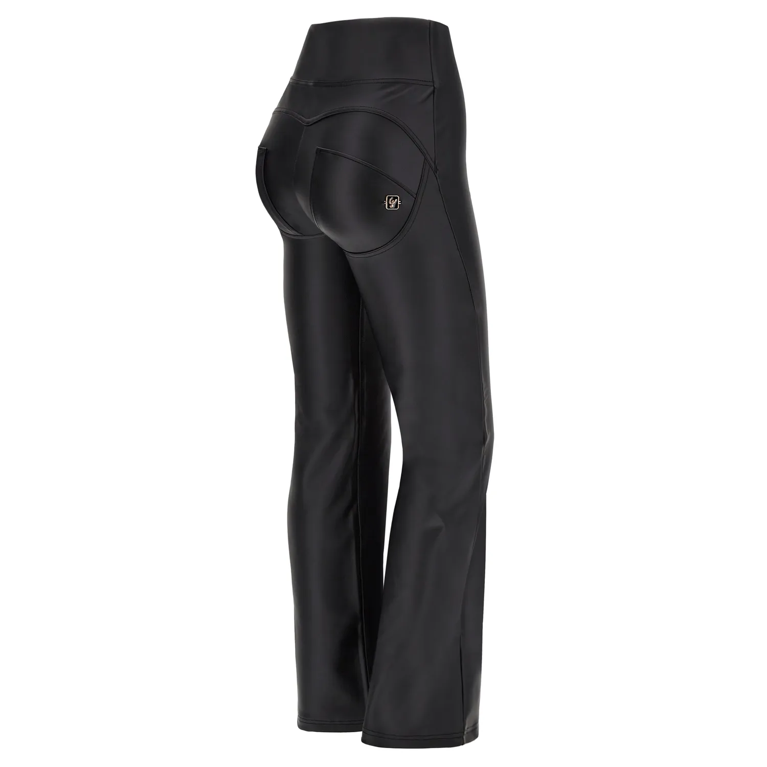 Freddy WR.UP Bell Bottom Kunstlederhose Schwarz High-Waist