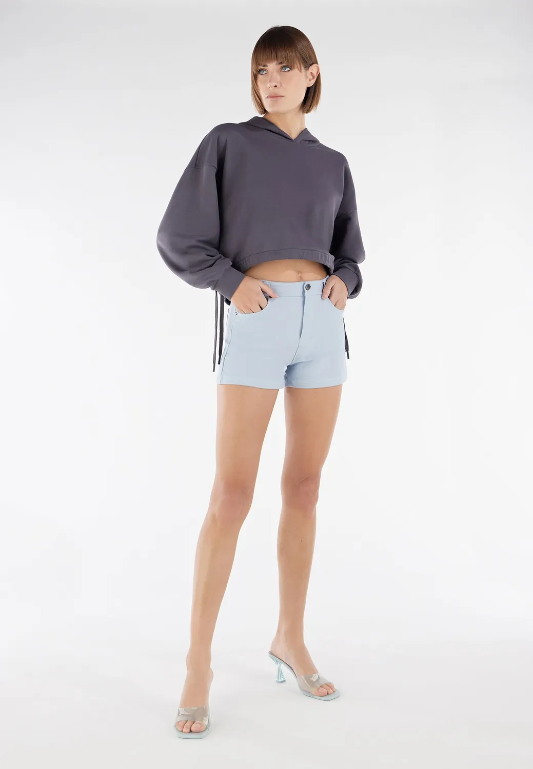 Freddy Black Jersey Drill Shorts Blue Fog hoher Bund