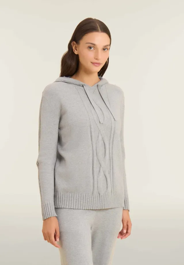 Freddy Strick-Hoodie Zopfmuster Melange Gray