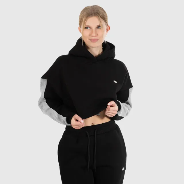 Smilodox Lunara Amaya Crop-Hoodie Schwarz Oversize