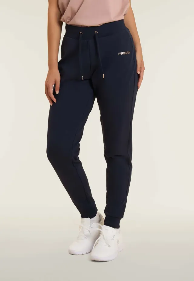 Freddy Jogginghose Damen Fleece Schwarz mit Kordelzug