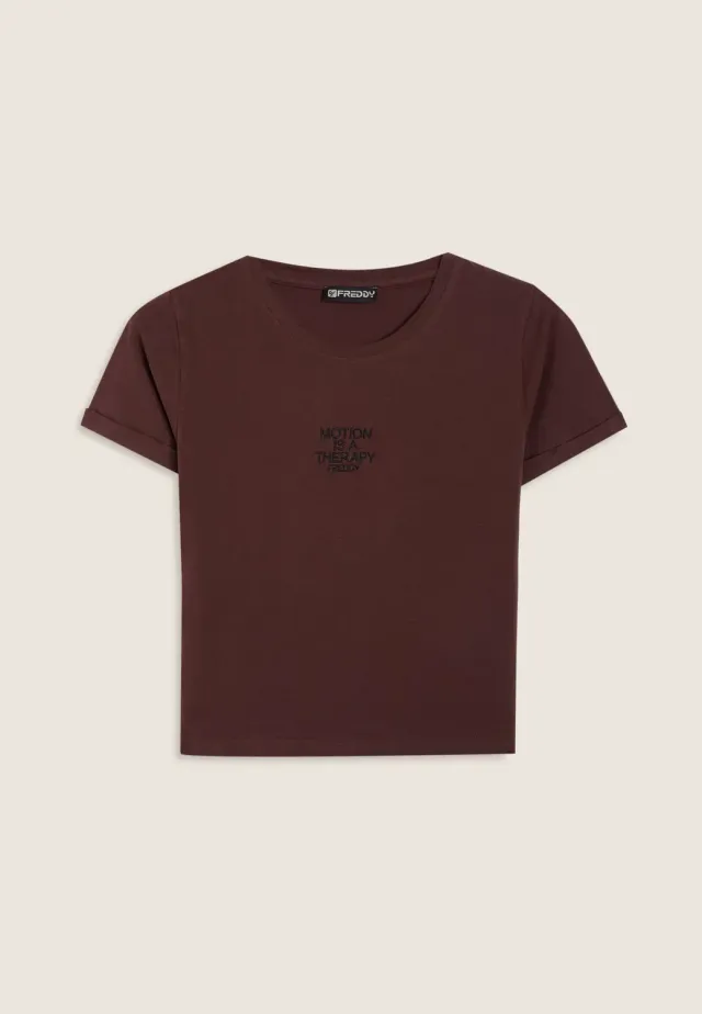 Freddy T-Shirt Damen Slim Schwarz Stickerei Baumwolle