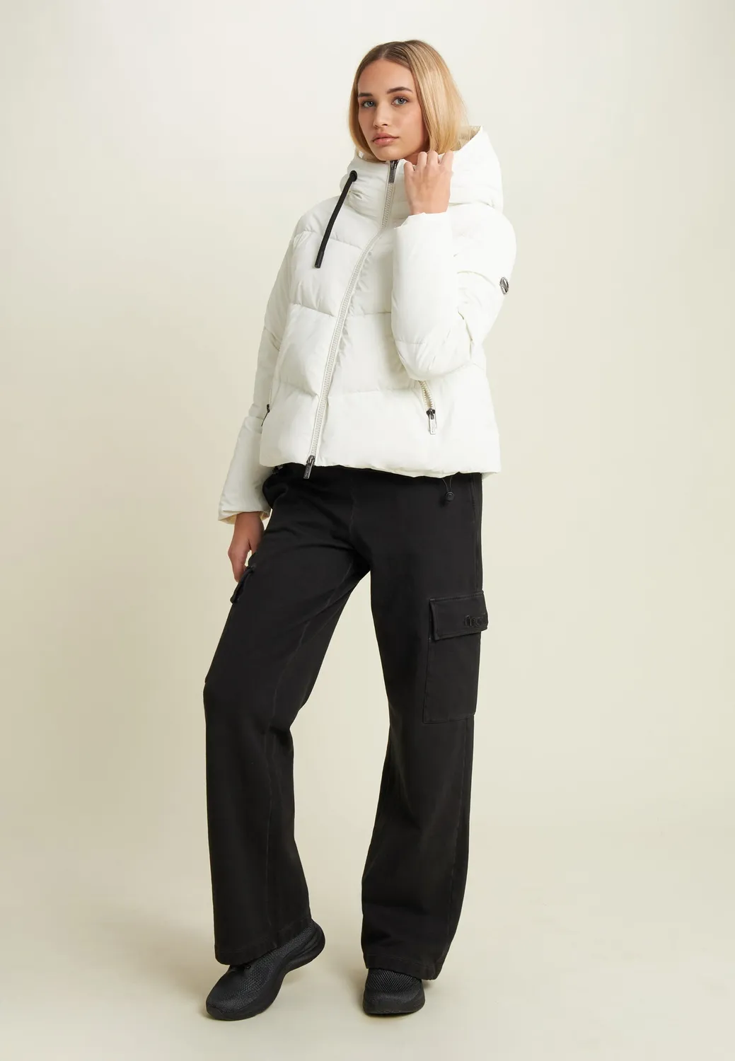 Freddy Cargo Hose Damen Schwarz Wide Leg Cold Dyed Fleece