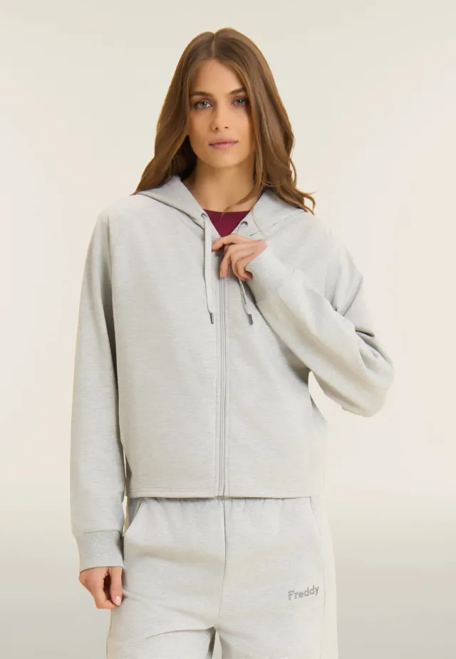 Freddy Boxy Cropped Kapuzenjacke H104 Grau Mélange
