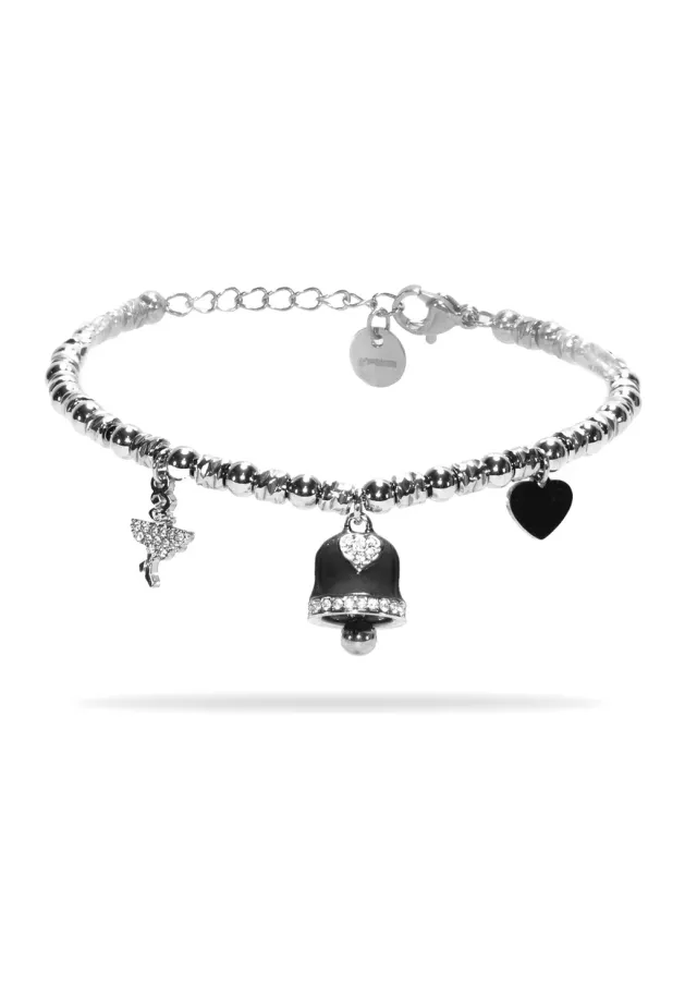 Freddy Charm Armband Silber Schwarz Edelstahl 20cm