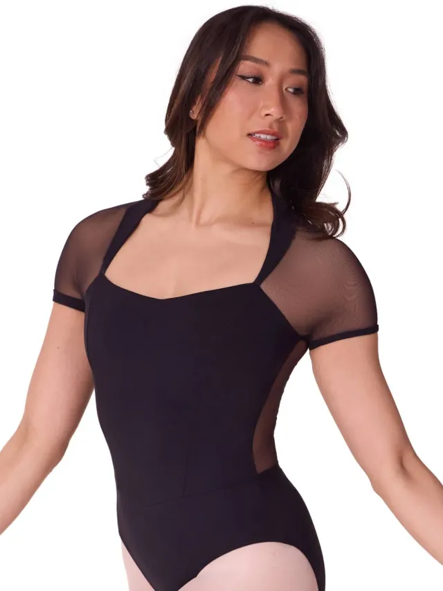 Capezio Soft Elegance EL108W Kurzarm Ballettanzug Schwarz Mesh