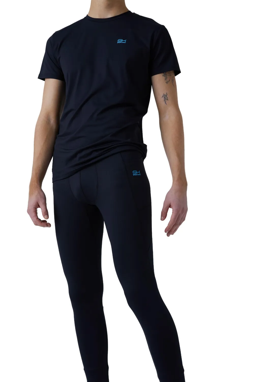 Sportkind Lange Laufhose mit Taschen Laufleggings S Grau Blau atmungsaktiv