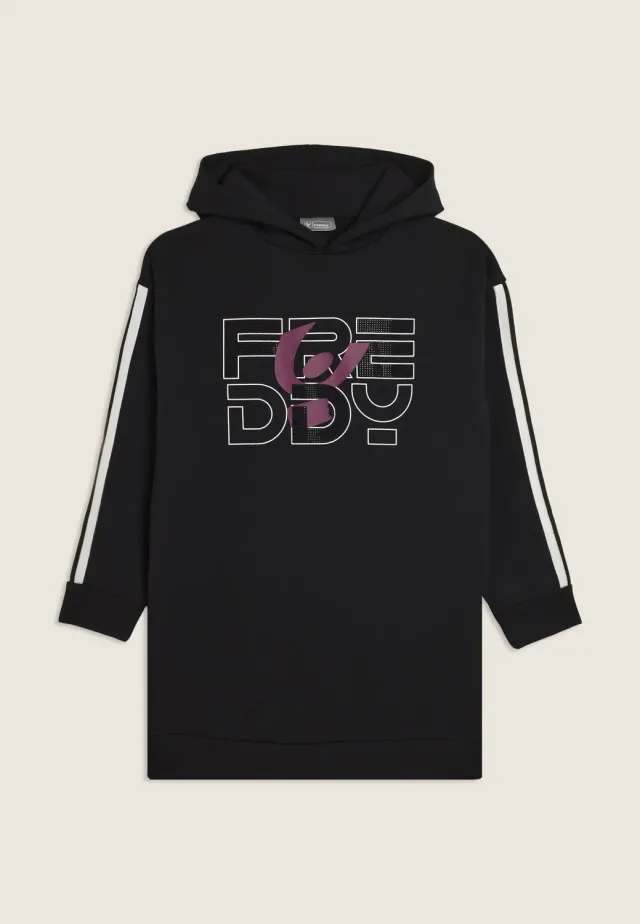 Freddy Sweatkleid Junior Schwarz 10 Jahre Strass Kapuze