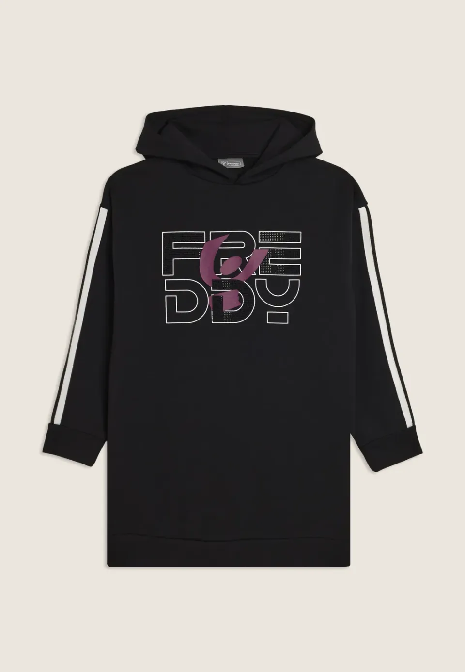 Freddy Sweatkleid Junior Schwarz 10 Jahre Strass Kapuze